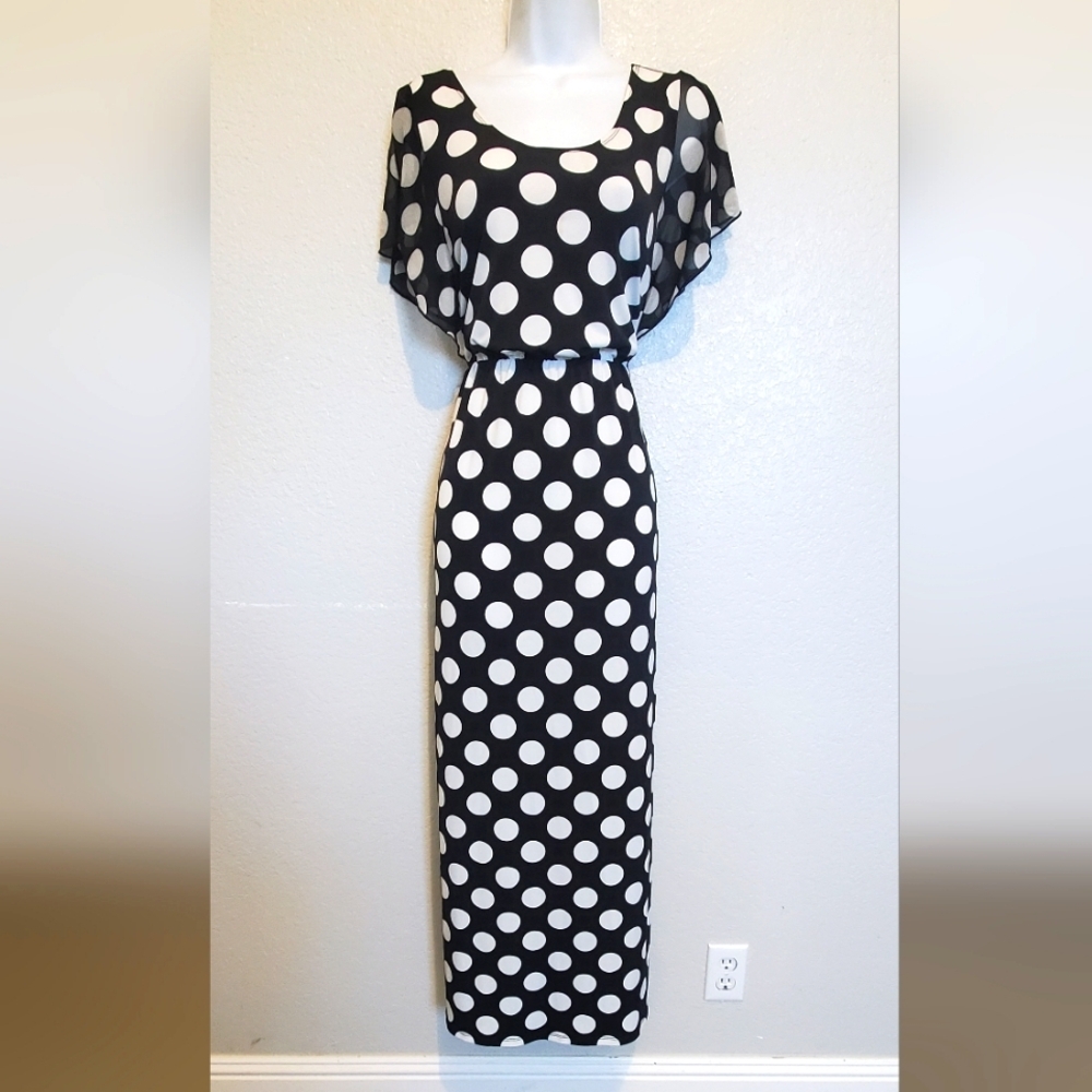 Susan Lawrence Black and White Polka Dot Maxi Dress